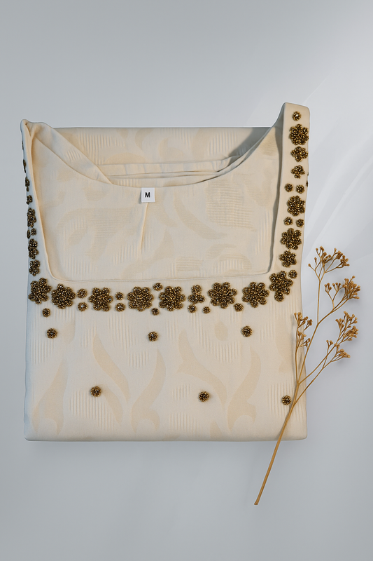 Elegant Off-White Embroidered Semi Silk Kurta for Women | Festive & Party Wear