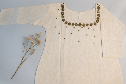 Elegant Off-White Embroidered Semi Silk Kurta for Women | Festive & Party Wear