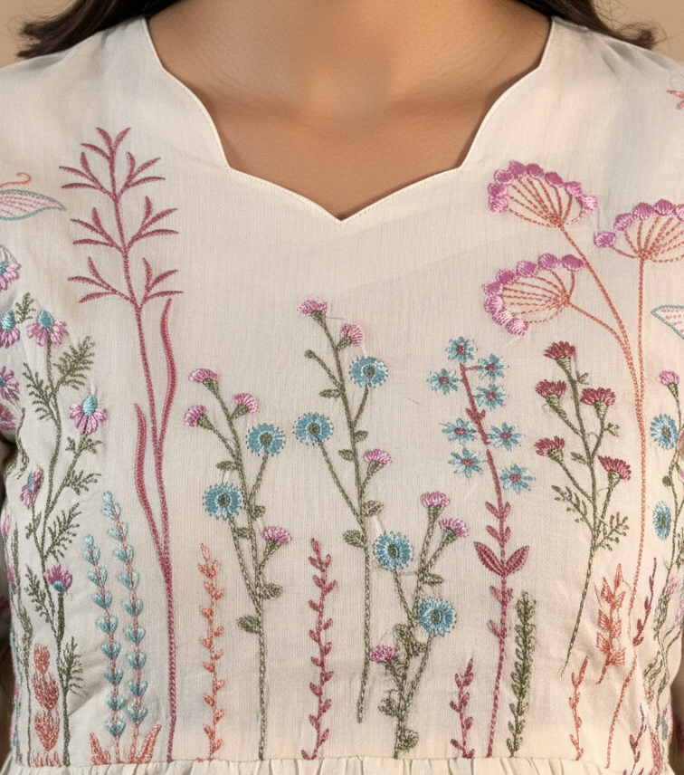 Mul Cotton A-line kurta set - White