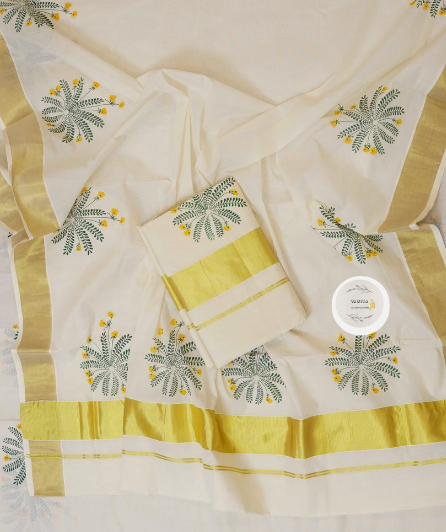 Premium Cotton Saree with Mukutti Floral Motifs