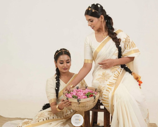 Cotton Saree with Coconut Palm & Onathappan Thread Work