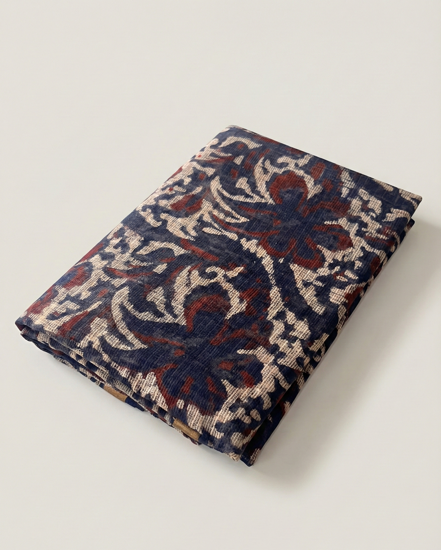 Navy Indigo Kota Doria Hand Block Premium Print Saree