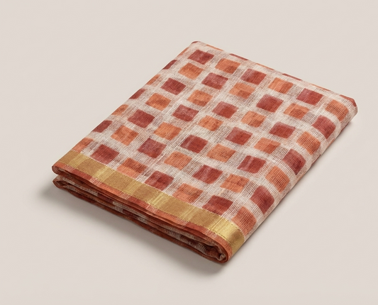 Terracotta Check Kota Doria Handwoven Saree