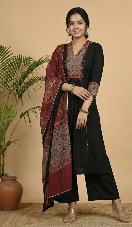 The Artisan Mirror Work Pure Cotton Kurta Set