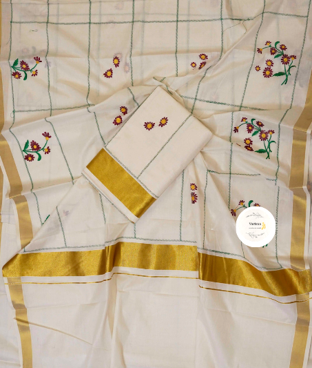 Soft Cotton Embroidered Saree with 2 variants